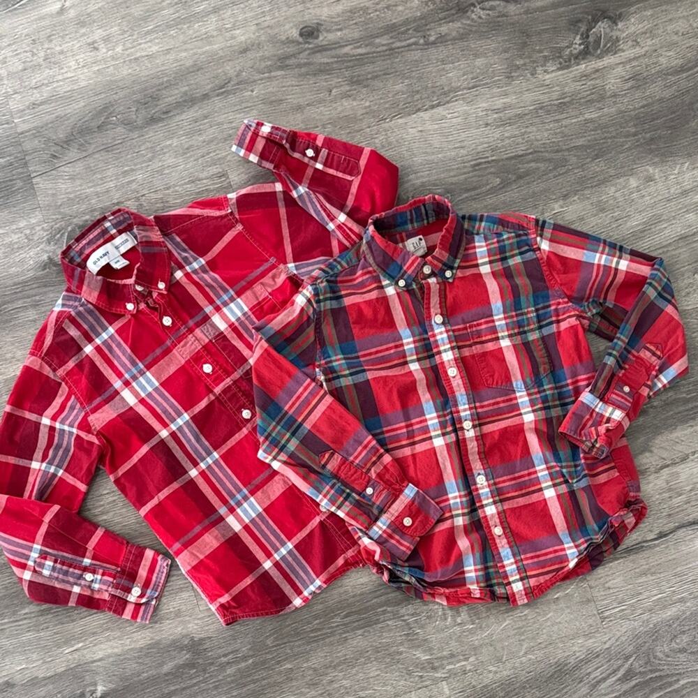 GAP & Old Navy Red Plaid Boys Button Down Shirts Size Medium / 8